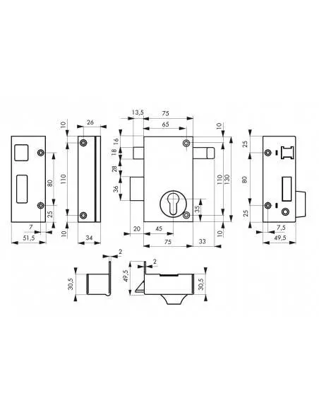 Boîtier cp à tirage 75 x 130 mm gauche