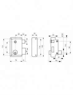 Serrure à DC 45 mm HG5 à fouillot droite 2