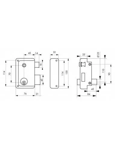 Serrure à DC 45 mm HG5 à fouillot droite Serrure à DC 45 mm HG5 à fouillot droite