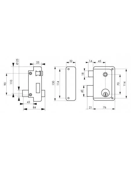 Serrure à DC 45 mm HG5 à fouillot gauche