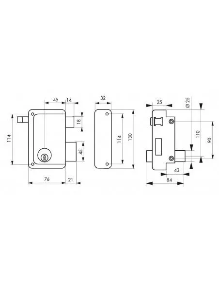 Serrure à DC 45 mm HG5 à tirage droite