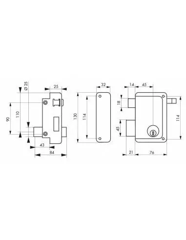 Serrure à DC 45 mm HG5 à tirage gauche Serrure à DC 45 mm HG5 à tirage gauche