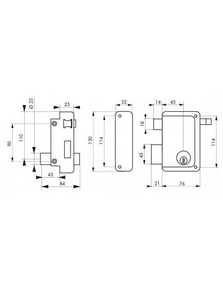 Serrure à DC 45 mm HG5 à tirage gauche