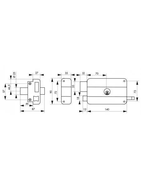 Serrure à DC 45 mm HG5 à tirage gauche