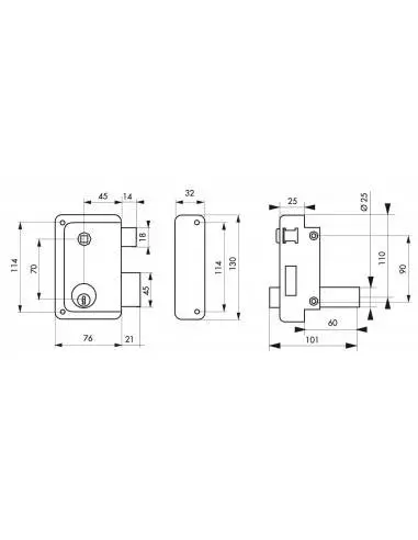 Serrure à DC 60 mm HG5 à fouillot droite Serrure à DC 60 mm HG5 à fouillot droite