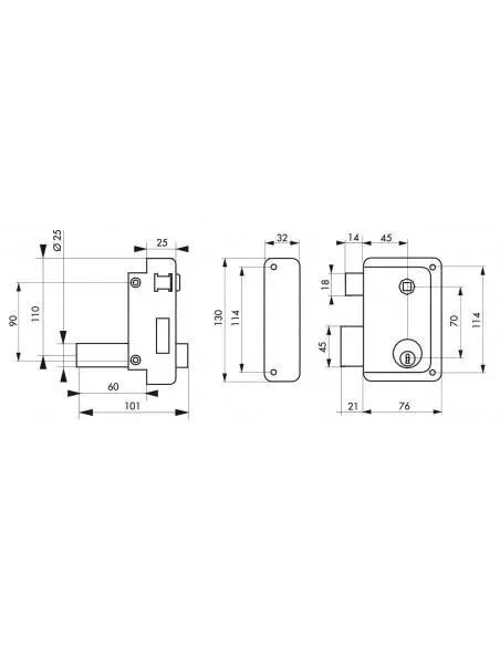 Serrure à DC 60 mm HG5 à fouillot gauche