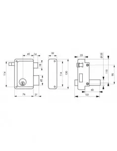 Serrure à DC 60 mm HG5 à tirage droite 2