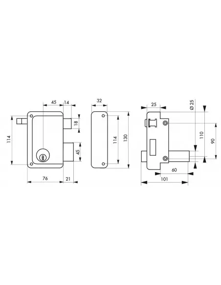 Serrure à DC 60 mm HG5 à tirage droite