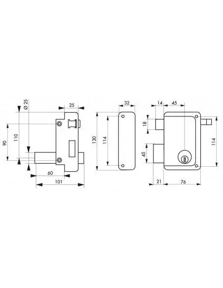 Serrure à DC 60 mm HG5 à tirage gauche