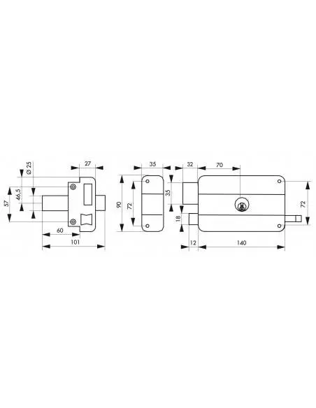 Serrure à DC 60 mm HG5 à tirage gauche