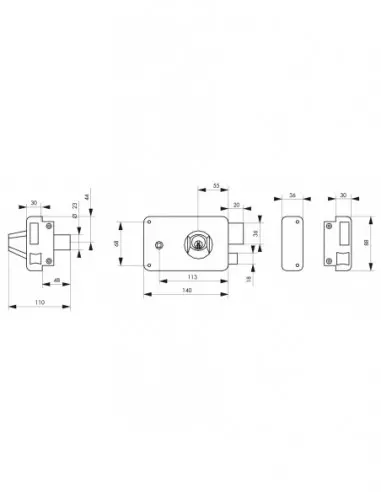 Serrure à DC à fouillot 140 x 88 mm droite Serrure à DC à fouillot 140 x 88 mm droite