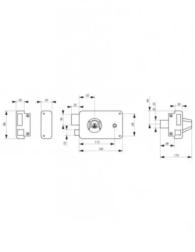 Serrure à DC à fouillot 140 x 88 mm gauche Serrure à DC à fouillot 140 x 88 mm gauche
