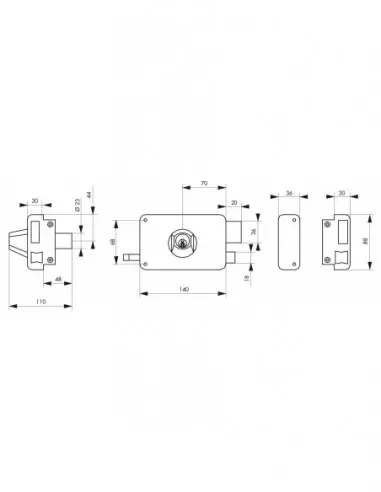 Serrure à DC à tirage 140 x 88 mm droite Serrure à DC à tirage 140 x 88 mm droite