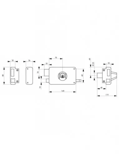 Serrure à DC à tirage 140 x 88 mm gauche Serrure à DC à tirage 140 x 88 mm gauche