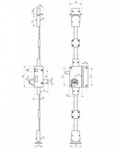 Serrure bronze CR TRANSIT 2 à tirage 75 x 130 mm droite 4 clà©s 2