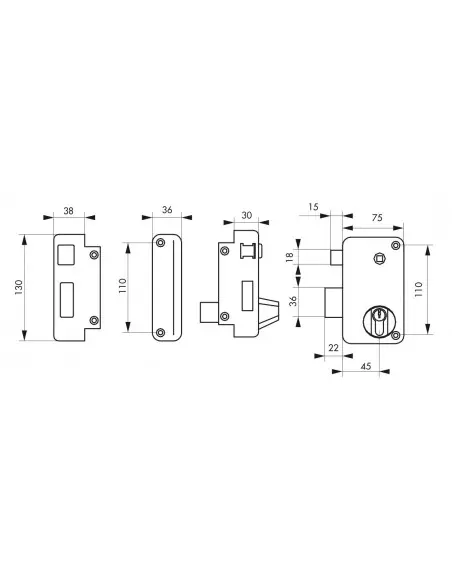 Serrure DC à fouillot 75 x 130 mm gauche