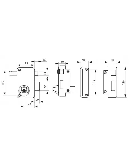 Serrure DC à tirage 75 x 130 mm droite