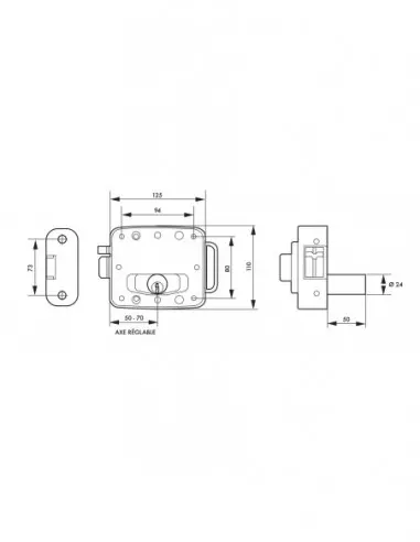 Serrure de sûreté à bouton poussoir et cylindre 50 mm réversible 3 clés Serrure de sûreté à bouton poussoir et cylindre 50 mm réversible 3 clés