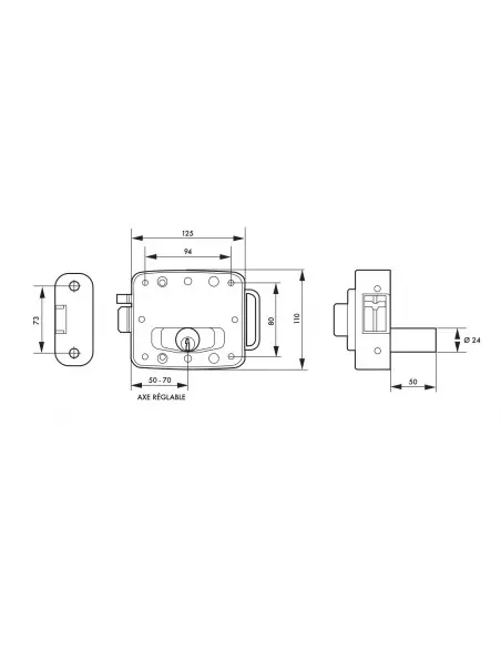 Serrure de sûreté à bouton poussoir et cylindre 50 mm réversible 3 clés