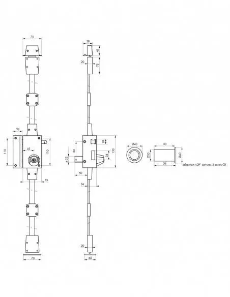 Serrure VERTI bronze CR 23 Transit 2 à tirage 75 x 130 gche 4 clà©s