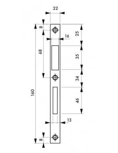Gâche plate inox coffre réduit 160x22x1,5 mm Gâche plate inox coffre réduit 160x22x1,5 mm