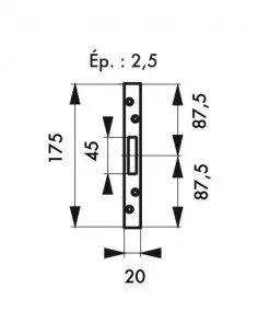Jeu de gâches plates 20 mm bouts carrés (3 pênes rectangulaires) 2