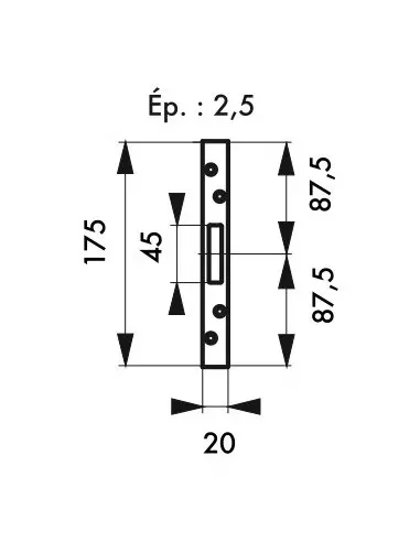 Jeu de gâches plates 20 mm bouts carrés (3 pênes rectangulaires) Jeu de gâches plates 20 mm bouts carrés (3 pênes rectangulaires)