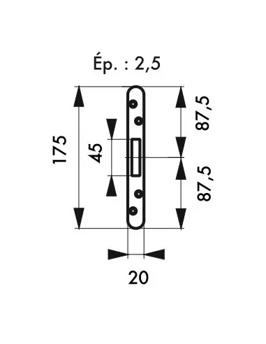 Jeu de gâches plates 20 mm bouts ronds (3 pênes rectangulaires) Jeu de gâches plates 20 mm bouts ronds (3 pênes rectangulaires)