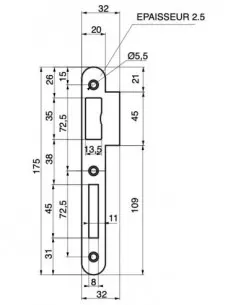 Gâche acier pour serrure norme nf à pêne dormant â½ tour 2