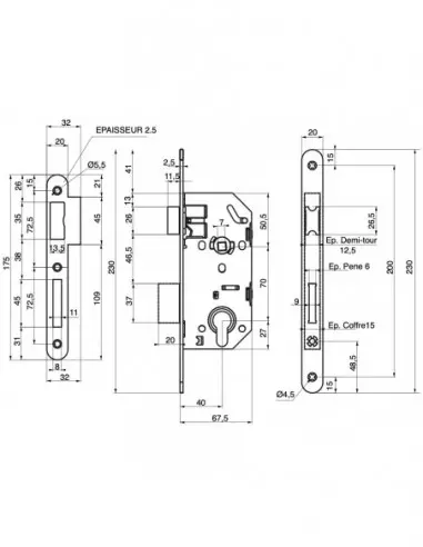 Boîtier monomax nf axe 40 à cylindre v/br sans gâche Boîtier monomax nf axe 40 à cylindre v/br sans gâche