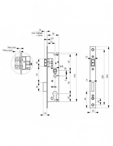 Boîtier serrure à cylindre axe 21 l 36 Boîtier serrure à cylindre axe 21 l 36