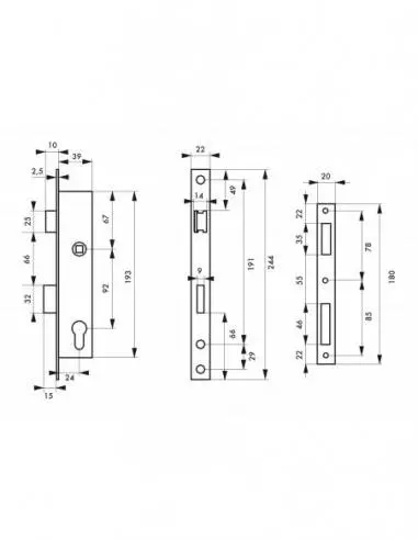 Boîtier serrure à cylindre axe 24 l 39 Boîtier serrure à cylindre axe 24 l 39