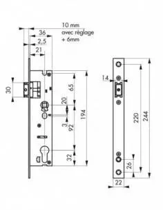 Boîtier serrure bec de cane axe 21 l 36 2