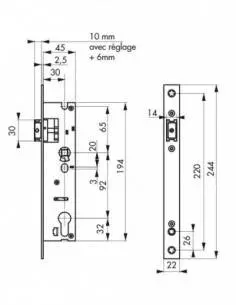 Boîtier serrure bec de cane axe 30 l 45 2