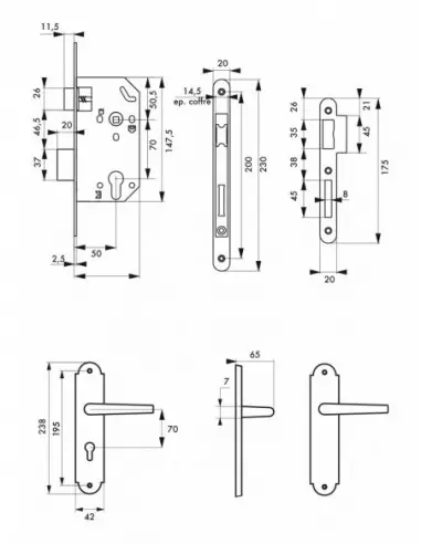 Garniture monomax axe 50 à cylindre 3 clés v/br + ensemble charon Garniture monomax axe 50 à cylindre 3 clés v/br + ensemble charon