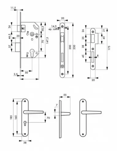 Garniture monomax axe 50 à cylindre 3 clés v/br + ensemble leto Garniture monomax axe 50 à cylindre 3 clés v/br + ensemble leto