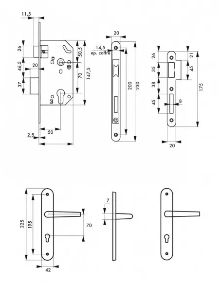 Garniture monomax axe 50 à cylindre 3 clés v/br + ensemble ouranus