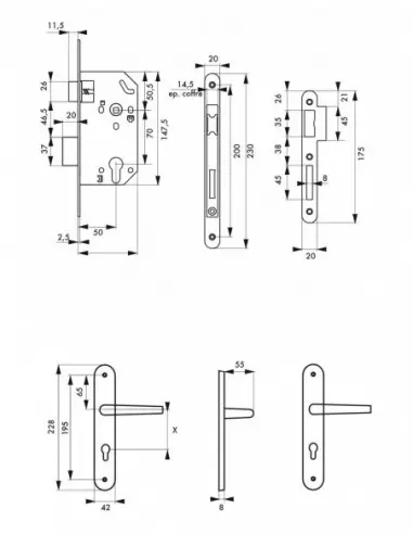 Garniture monomax axe 50 à cylindre 3 clés v/br + ensemble pelope Garniture monomax axe 50 à cylindre 3 clés v/br + ensemble pelope