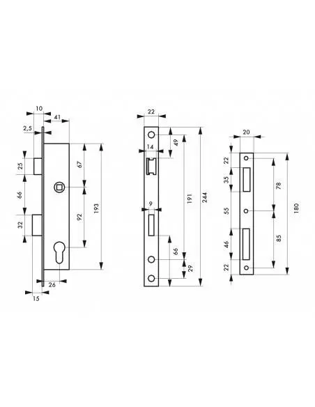 Serrure à cylindre axe à 26 l 41