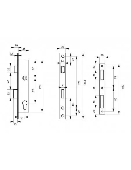 Serrure à cylindre axe à 30 l 45