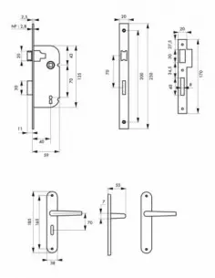 Garniture serrure axe 40 pdt ½ tour vbz/br 2 clés + ensemble leto 2