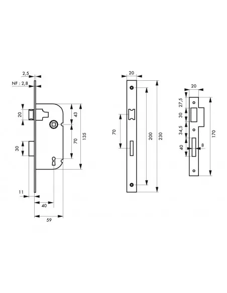 Serrure 1 tour v/br 1 clé