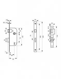Serrure 2 tours v/bc 2 clés 2