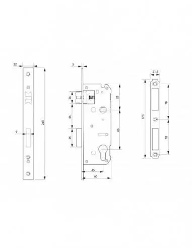 Serrure a encastrer a45mm ea85mm bout carre Serrure a encastrer a45mm ea85mm bout carre
