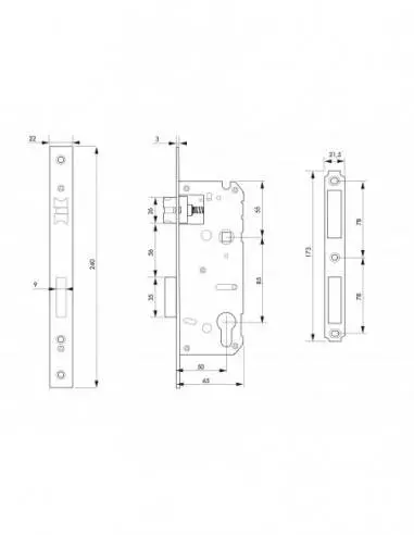 Serrure a encastrer a50mm ea85mm bout carre Serrure a encastrer a50mm ea85mm bout carre