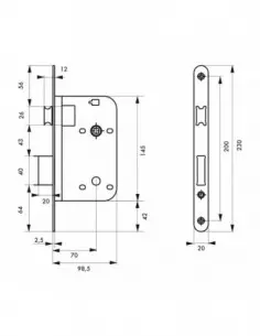 Serrure a encastrer bec de cane têtère laiton poli verni v/br/l 2