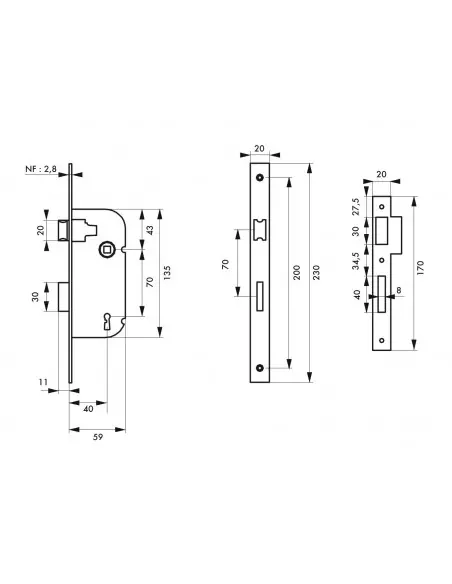 Serrure nf z/br 1 clé