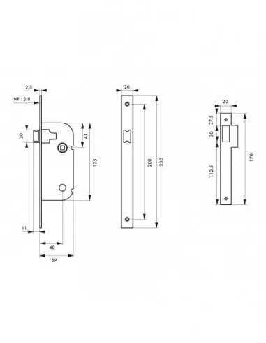 Serrure norme n.f bec de cane réversible v/bc Serrure norme n.f bec de cane réversible v/bc