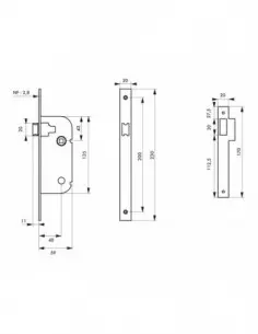 Serrure norme n.f bec de cane réversible v/br 2