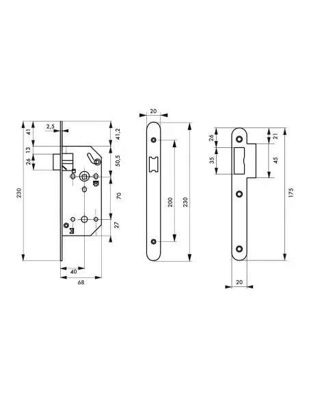 Serrure norme n.f bec de cane réversible v/br tétère inox sans gâche